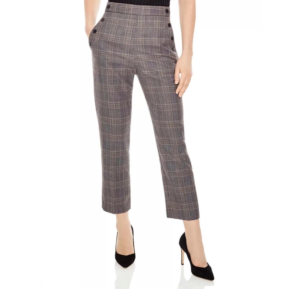 SANDRO Binic Plaid Cropped Pants Brown 36